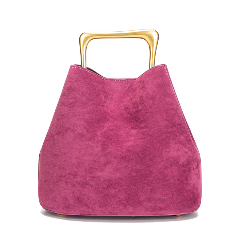 Velvet Bucket Bag for Women | Gold Metal Handle, Magnetic A4