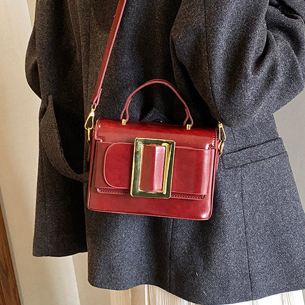 Retro Mini Square Crossbody Bag for Women | PU Leather Gold Buckle A37