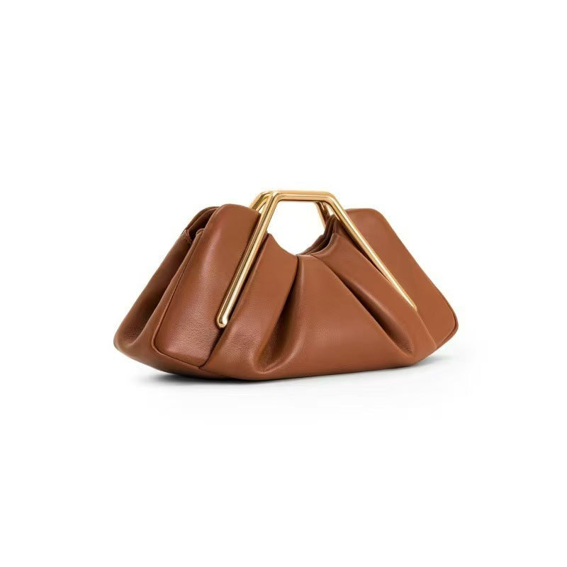 Women's Cloud Clutch Bag Soft Wrinkle PU with Gold Frame Handle A34