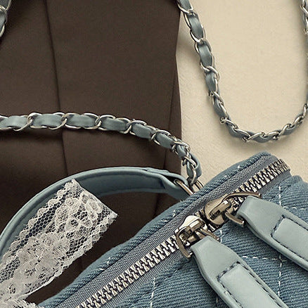 Quilted Denim Box Bag | Chanel-Style Chain Crossbody Handbag A63