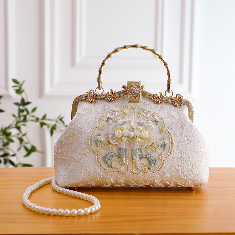 Pearl Embroidered Clutch Bag | Beaded Chain Shoulder Handbag A56