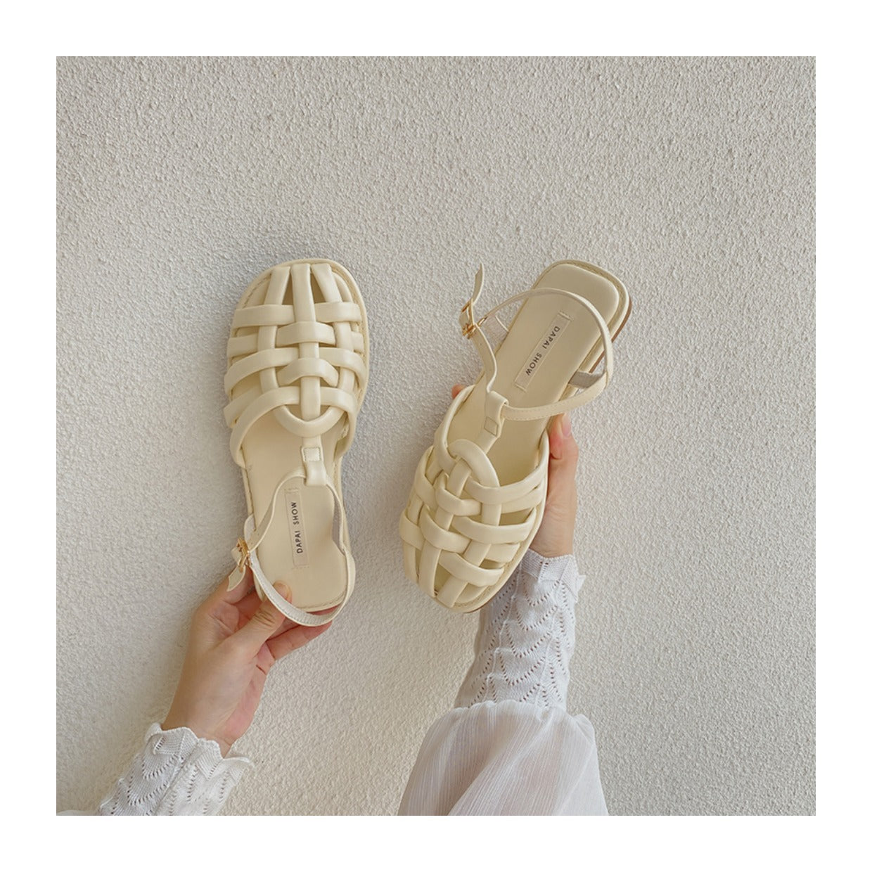 Roman Style Hollow Buckle Sandals | Open-Toe Flat Sandals for Women A79