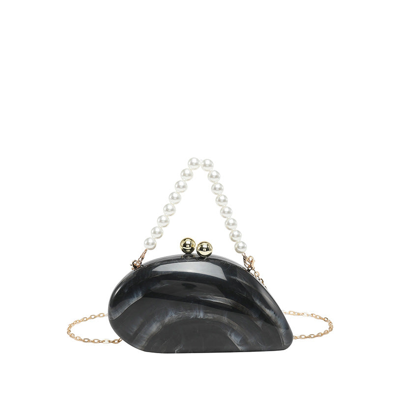 Pearl Chain Evening Clutch Bag | Oval Marble Finish A36