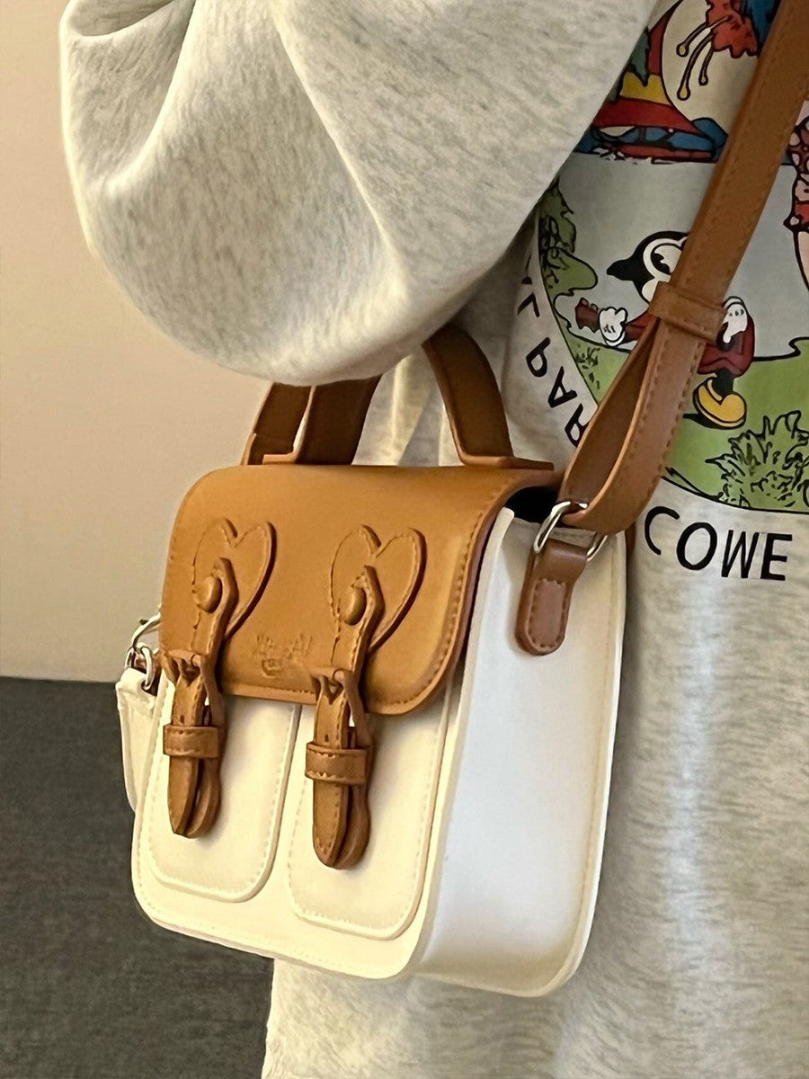 Color-Block Cream Crossbody Bag | Niche PU Flap Bag for Women A61