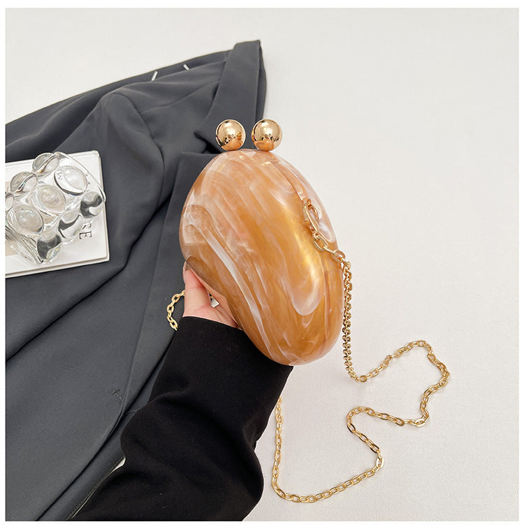 Pearl Chain Evening Clutch Bag | Oval Marble Finish A36