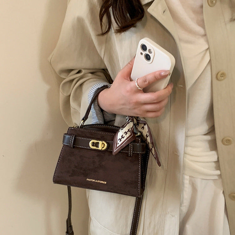 Retro Suede Shoulder Bag for Women | Braided Handle, Lock A14