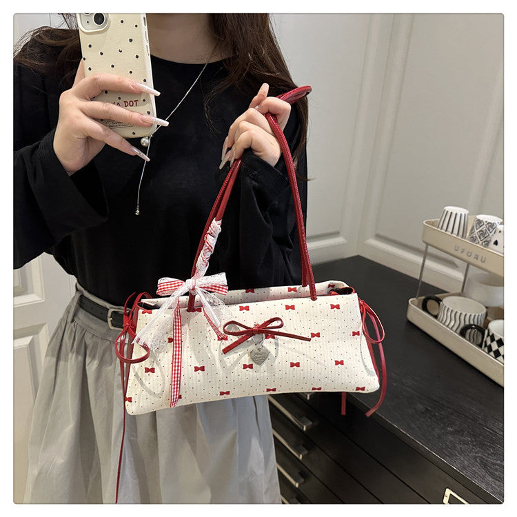 Bowknot Baguette Shoulder Bag | PU Underarm Bag for Women A50