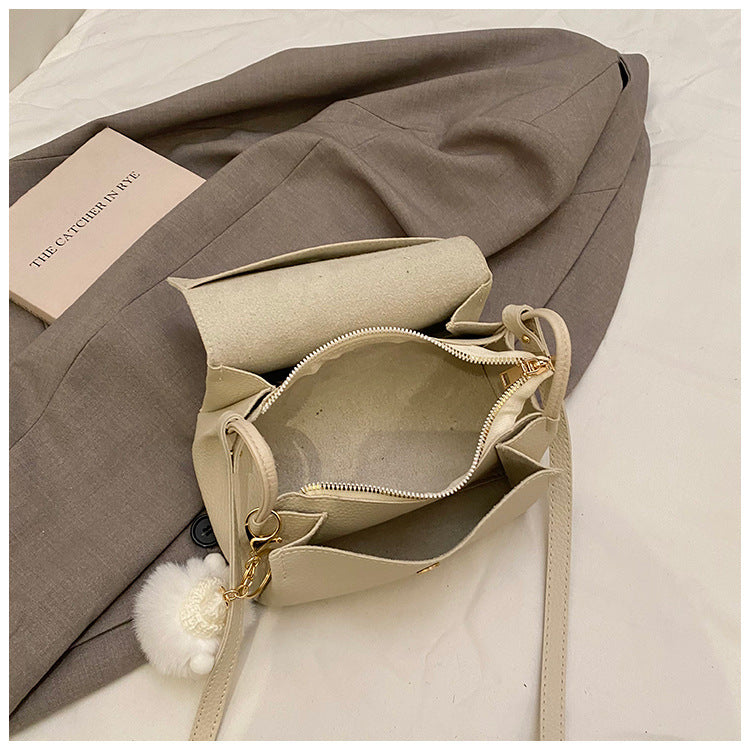Korean Style PU Crossbody Bag | Small Shoulder Bag with Fur Pendant A60