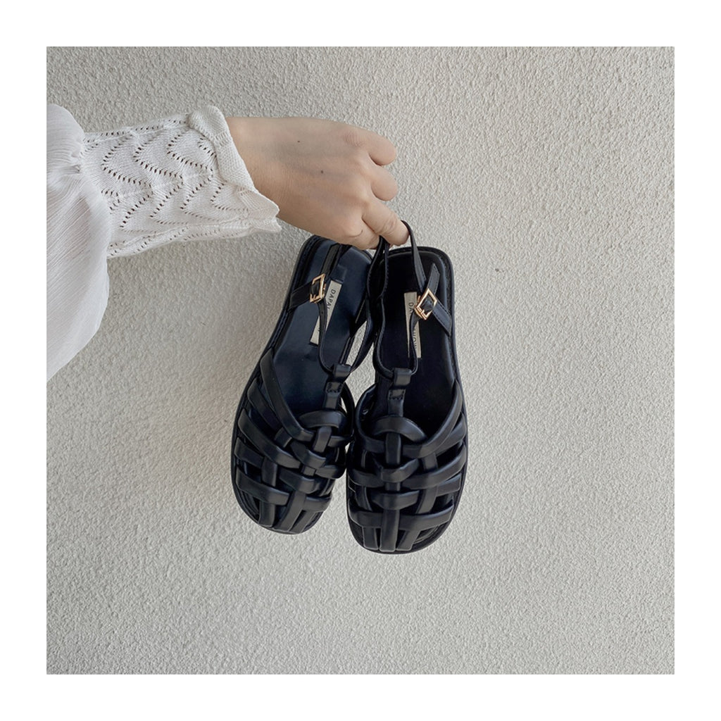 Roman Style Hollow Buckle Sandals | Open-Toe Flat Sandals for Women A79