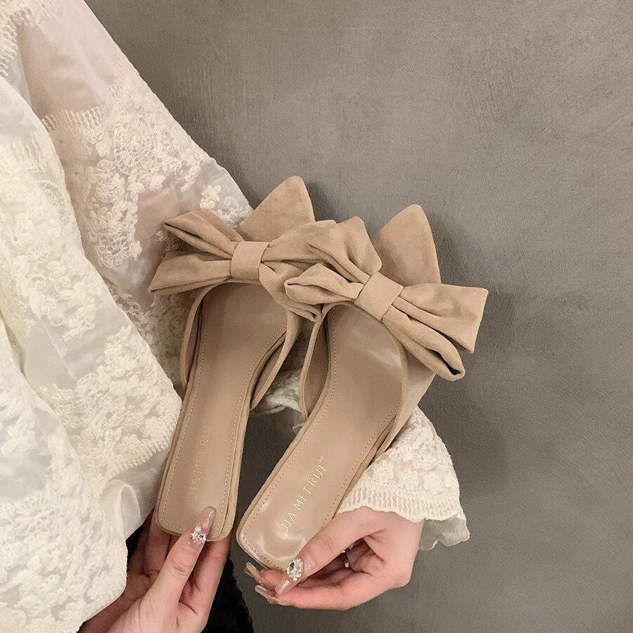Bow Pointed-Toe Chunky Heel Sandals | Korean Style Summer Heels for Women A74