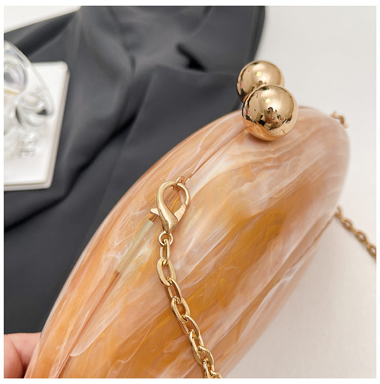 Pearl Chain Evening Clutch Bag | Oval Marble Finish A36