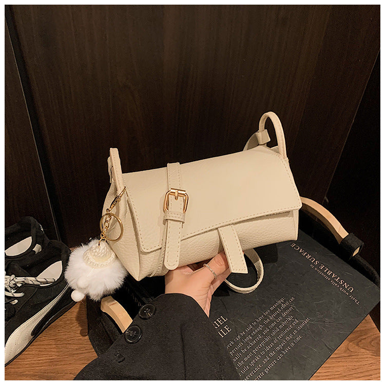 Korean Style PU Crossbody Bag | Small Shoulder Bag with Fur Pendant A60