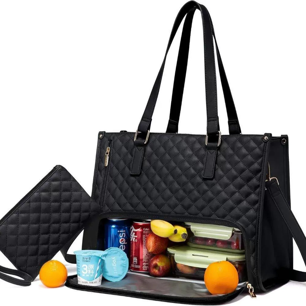 Insulated Lunch Bag for Women | Laptop Sleeve, Quilted Tote A12