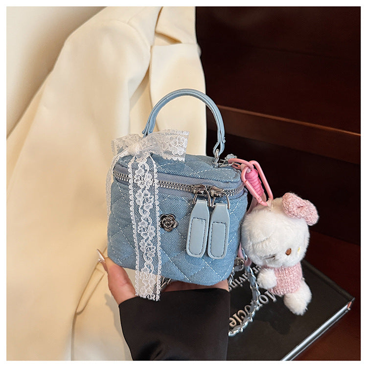 Quilted Denim Box Bag | Chanel-Style Chain Crossbody Handbag A63