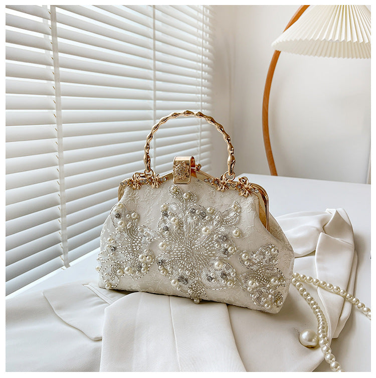 Pearl Embroidered Clutch Bag | Beaded Chain Shoulder Handbag A56