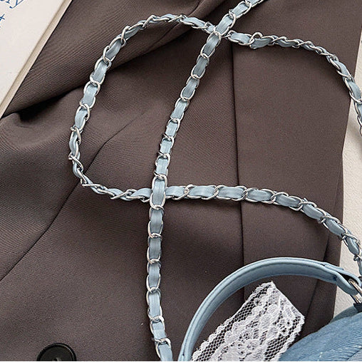 Quilted Denim Box Bag | Chanel-Style Chain Crossbody Handbag A63