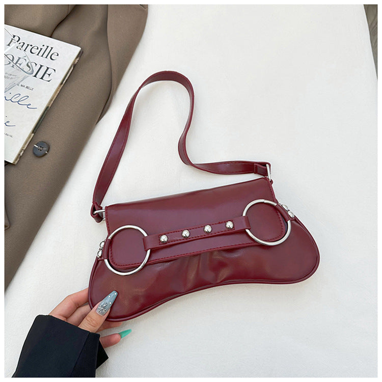 Women's Street Style Shoulder Bag Rivet Ring Hardware Detail A25