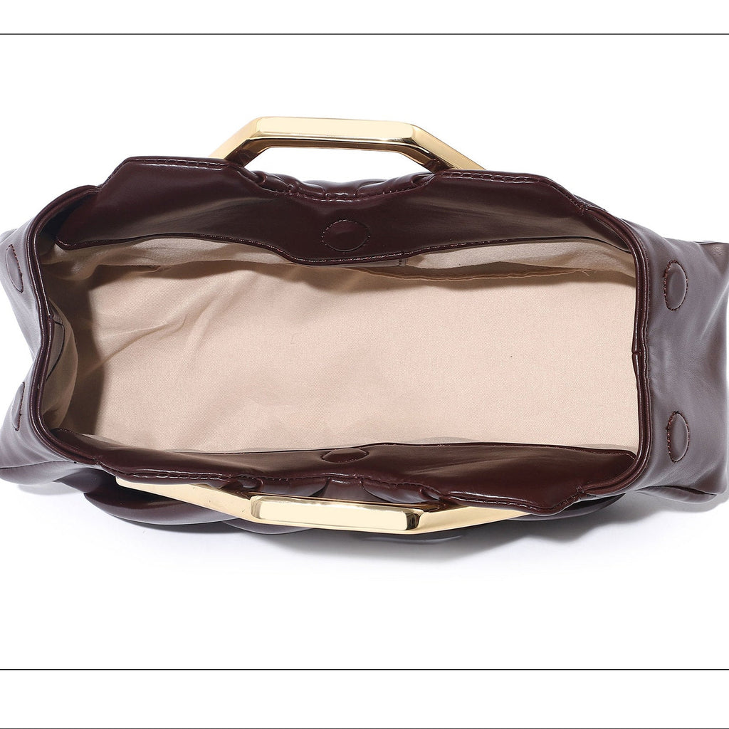 Women's Cloud Clutch Bag Soft Wrinkle PU with Gold Frame Handle A34