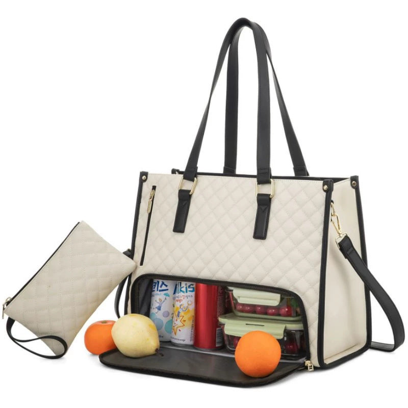 Insulated Lunch Bag for Women | Laptop Sleeve, Quilted Tote A12