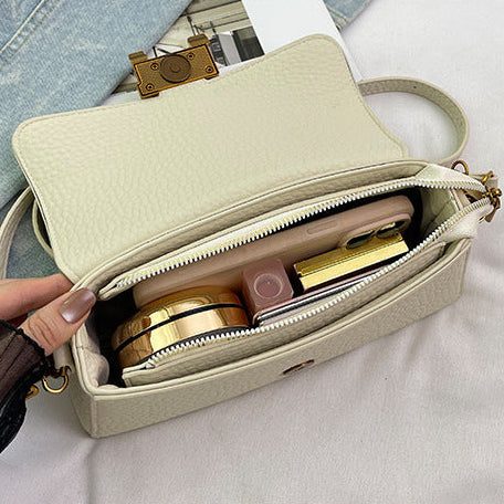 Women's Chain Shoulder Bag | Retro PU Baguette with H-Buckle A18