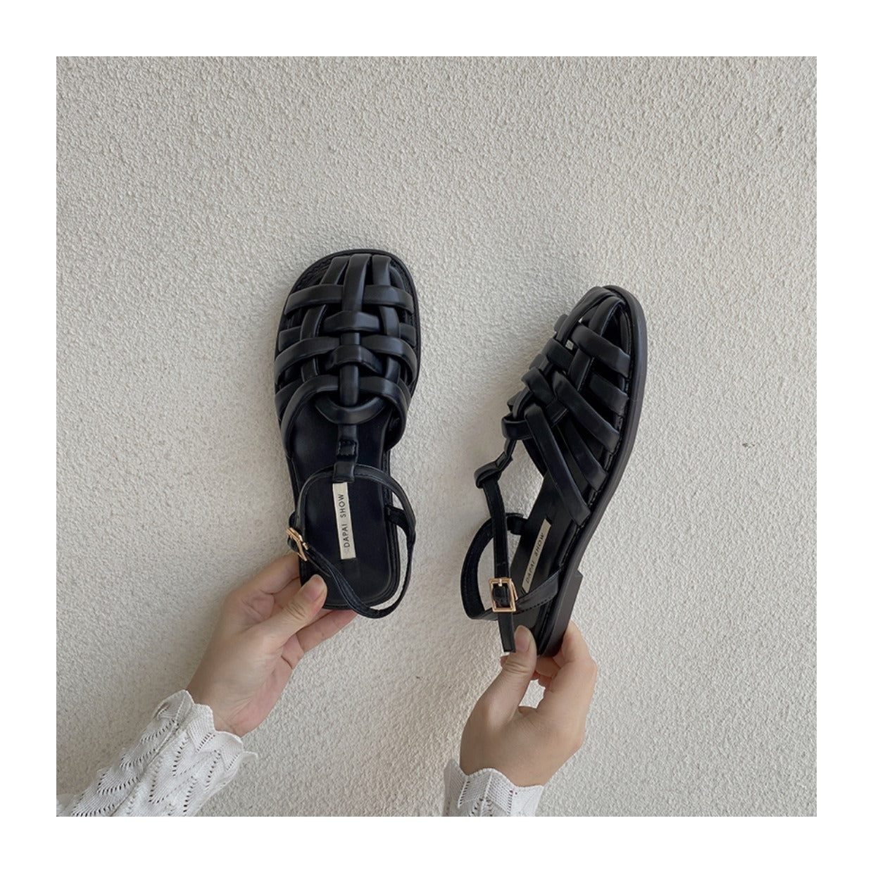 Roman Style Hollow Buckle Sandals | Open-Toe Flat Sandals for Women A79