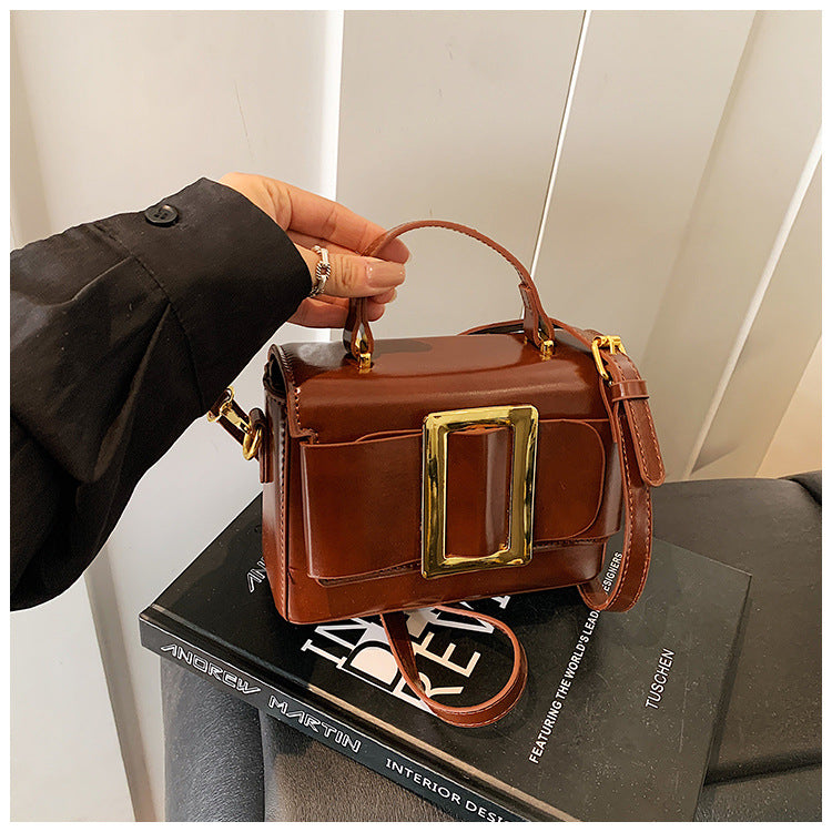 Retro Mini Square Crossbody Bag for Women | PU Leather Gold Buckle A37
