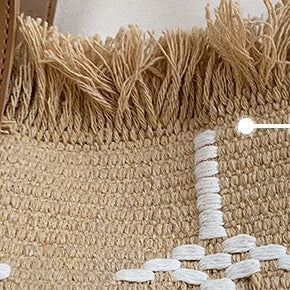 Large Canvas Tassel Tote Bag | Woven Shoulder Bag for Women A57