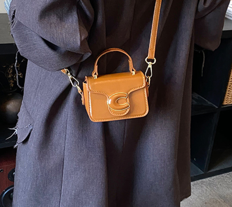 Mini PU Leather Top Handle Bag with Embossed Logo Detail A31