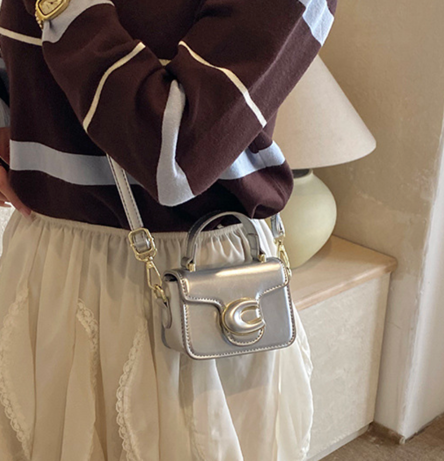 Mini PU Leather Top Handle Bag with Embossed Logo Detail A31
