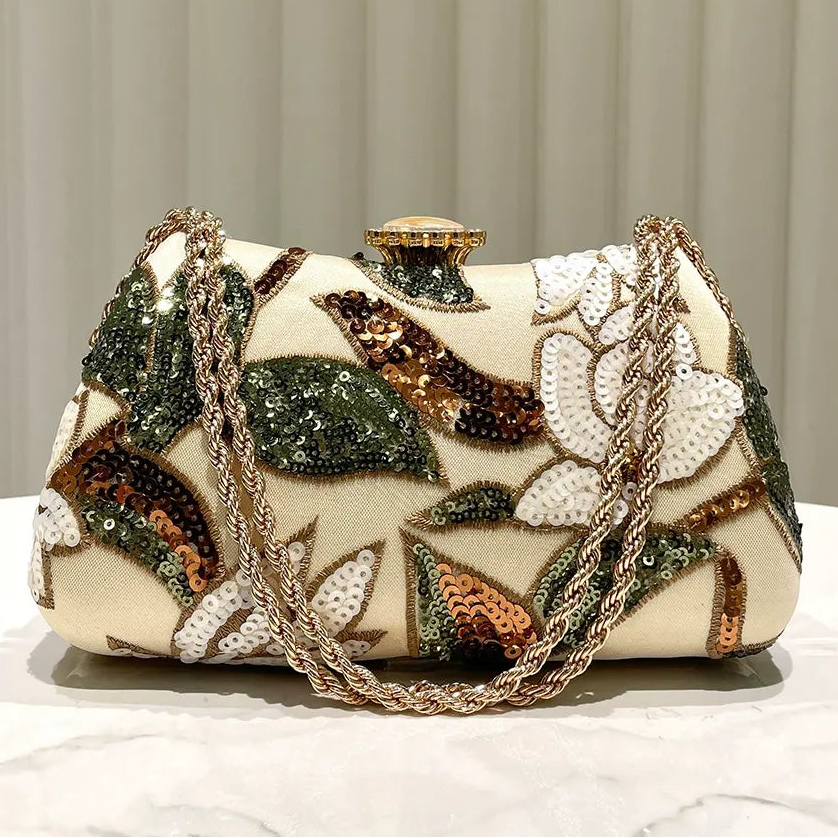 Gold Sequin Clutch Bag for Women | Embroidered Evening Purse A13