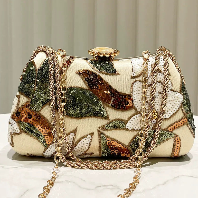 Gold Sequin Clutch Bag for Women | Embroidered Evening Purse A13