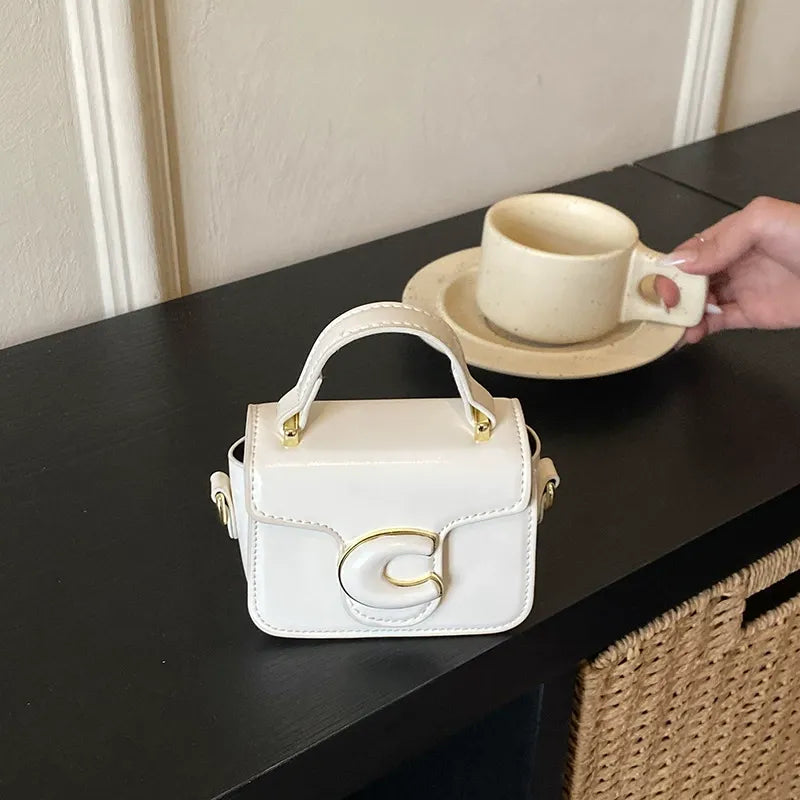 Mini PU Leather Top Handle Bag with Embossed Logo Detail A31
