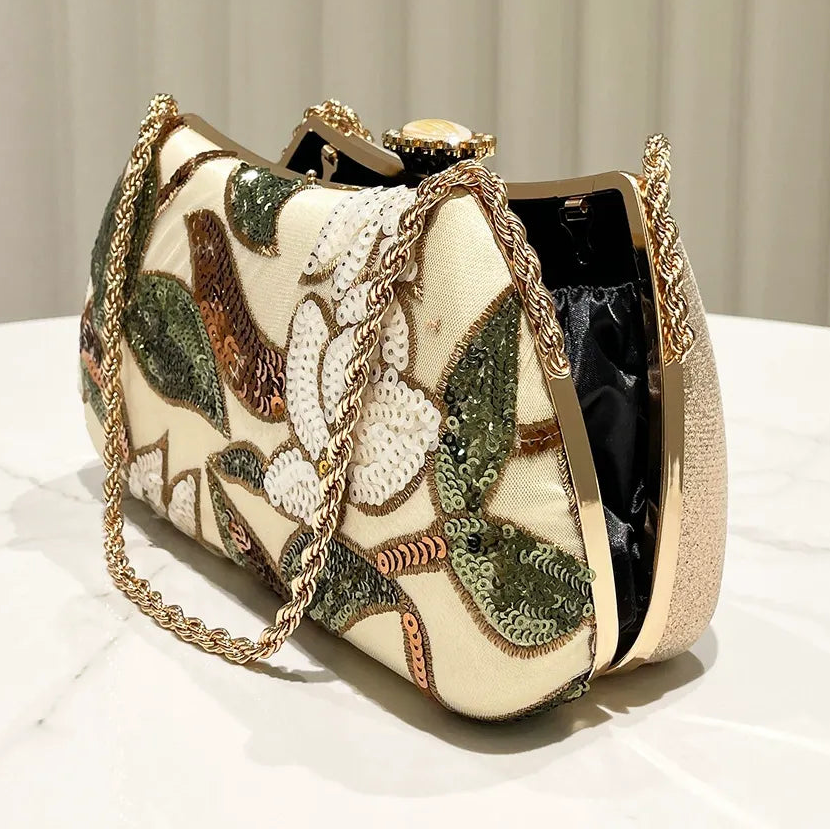 Gold Sequin Clutch Bag for Women | Embroidered Evening Purse A13