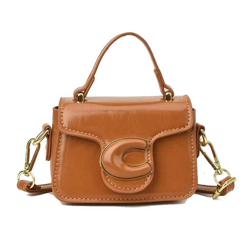 Mini PU Leather Top Handle Bag with Embossed Logo Detail A31