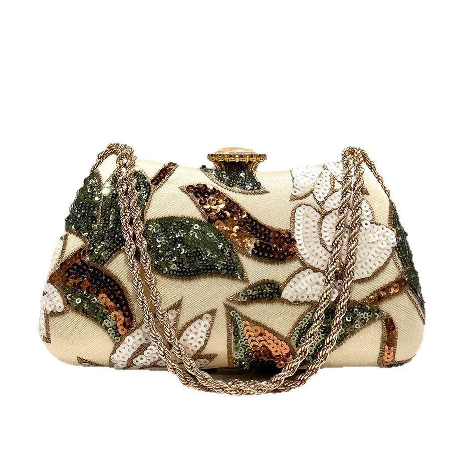 Gold Sequin Clutch Bag for Women | Embroidered Evening Purse A13