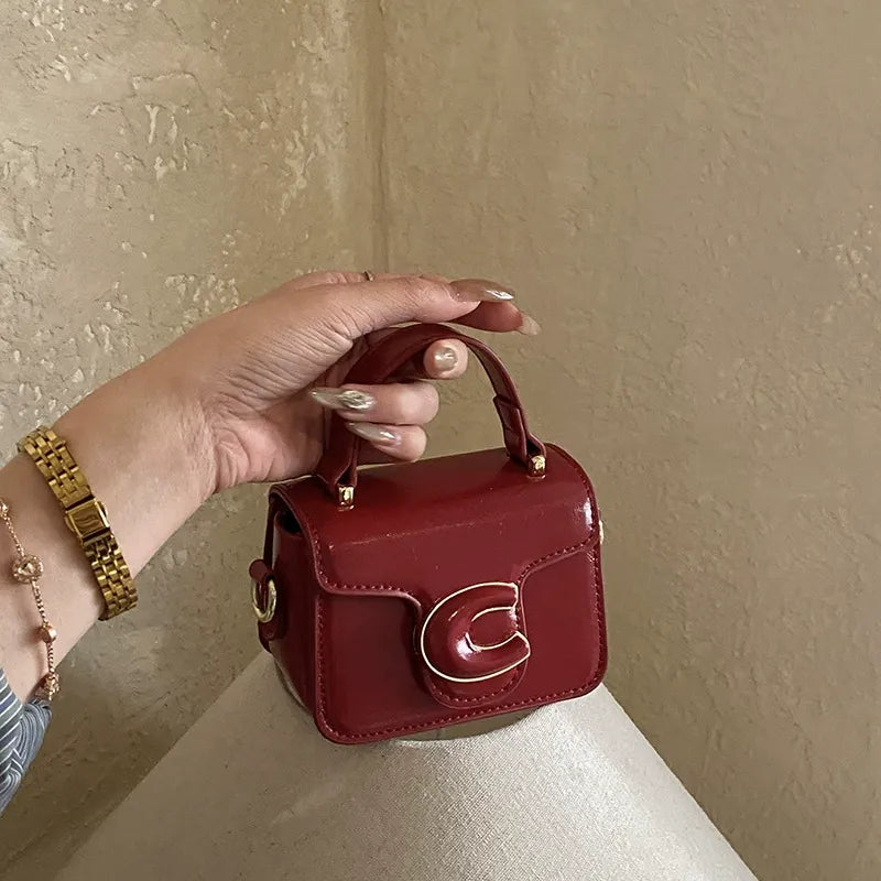 Mini PU Leather Top Handle Bag with Embossed Logo Detail A31