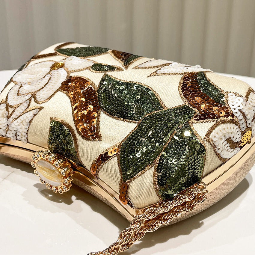 Gold Sequin Clutch Bag for Women | Embroidered Evening Purse A13