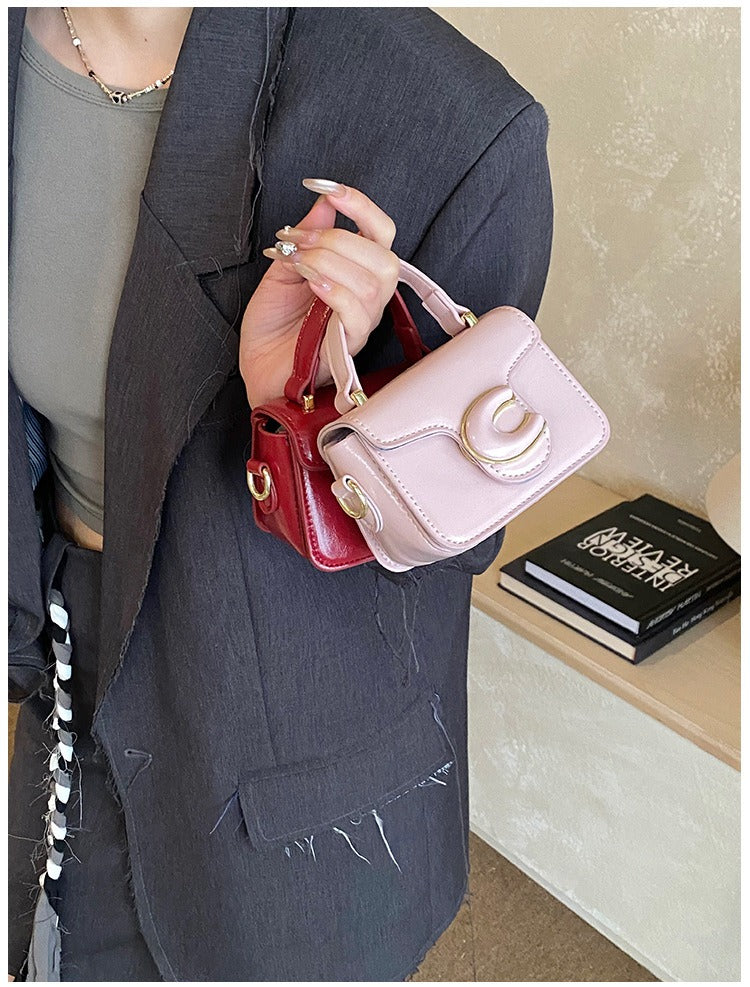 Mini PU Leather Top Handle Bag with Embossed Logo Detail A31