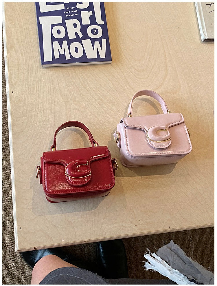 Mini PU Leather Top Handle Bag with Embossed Logo Detail A31