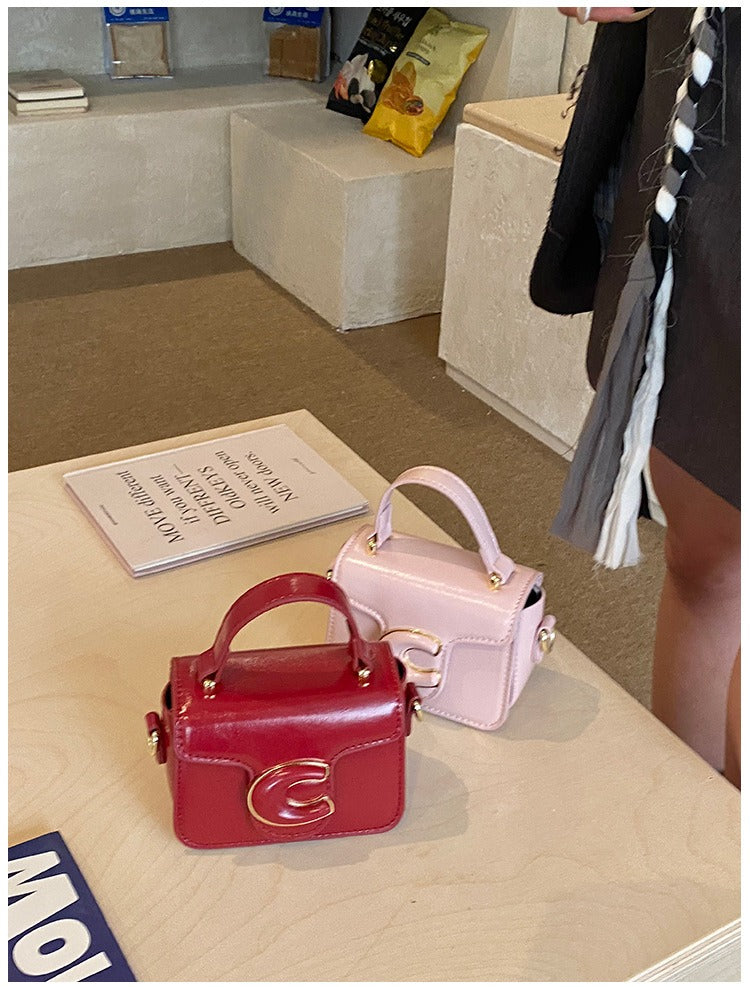 Mini PU Leather Top Handle Bag with Embossed Logo Detail A31