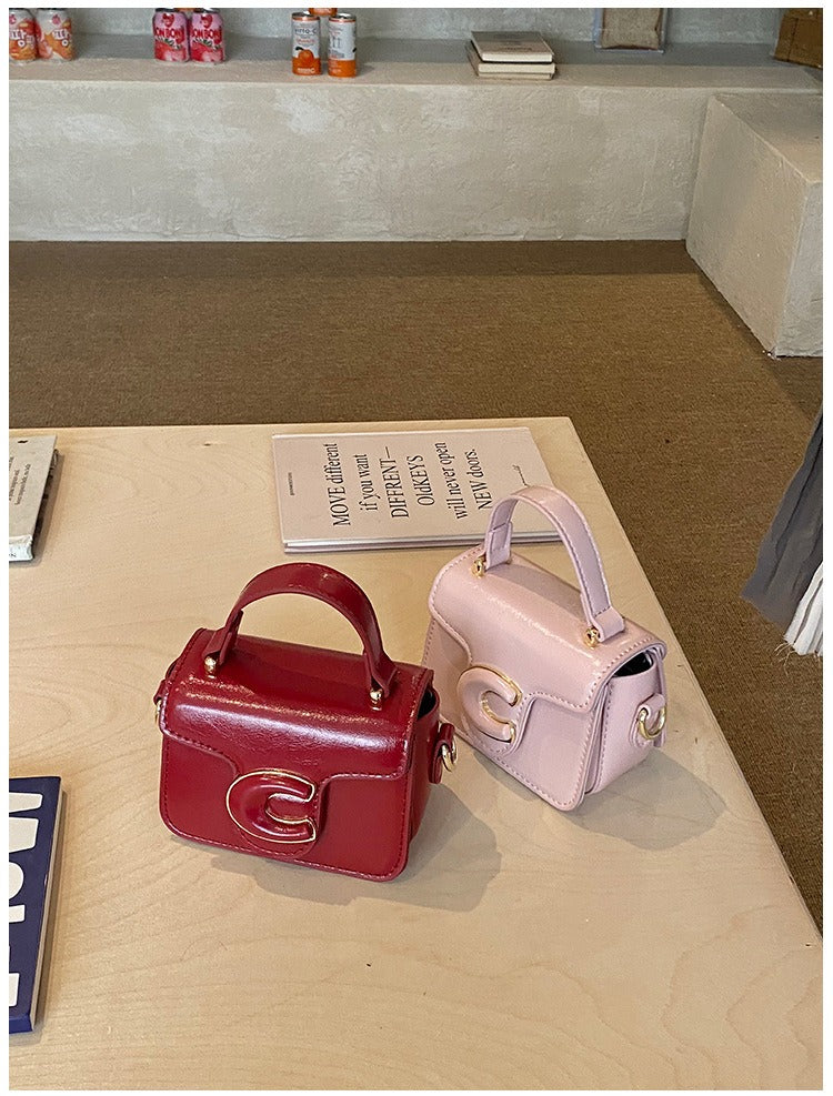 Mini PU Leather Top Handle Bag with Embossed Logo Detail A31