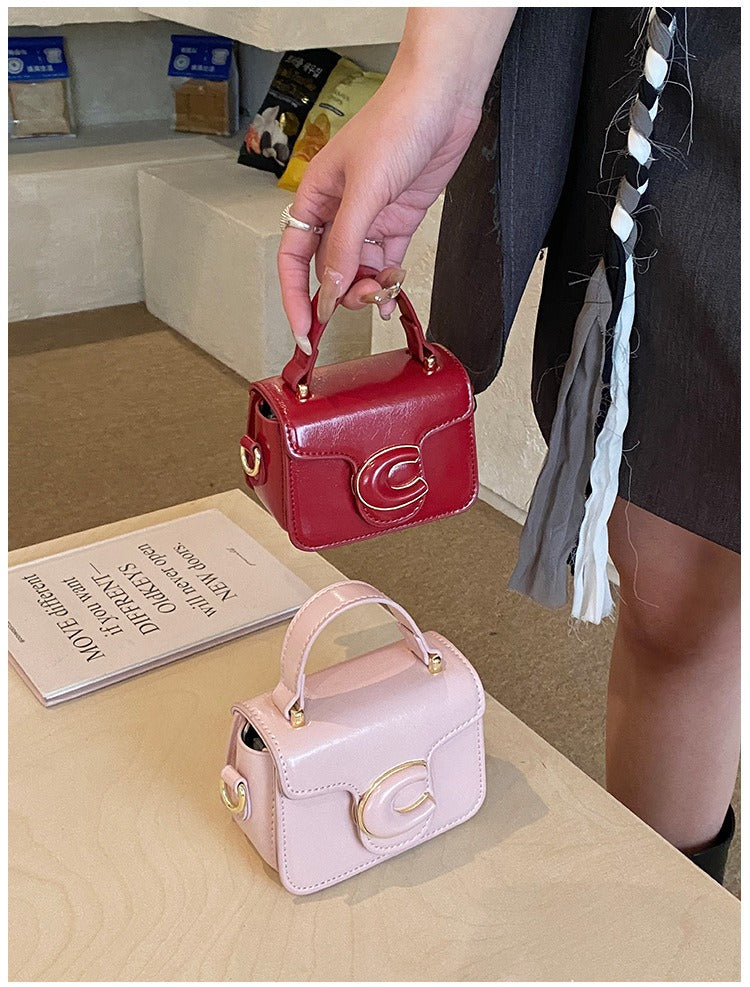 Mini PU Leather Top Handle Bag with Embossed Logo Detail A31