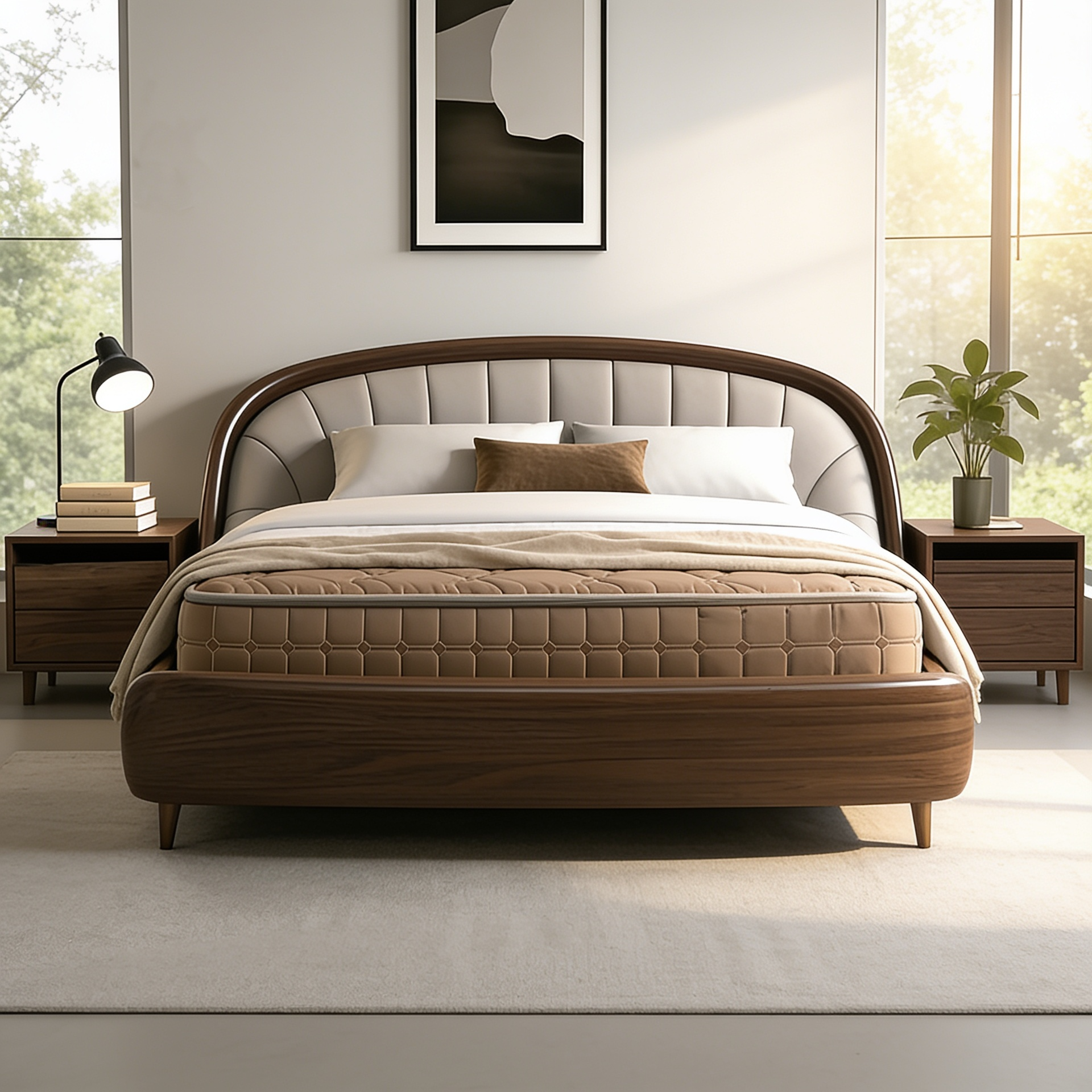 Solid Black Walnut Wood Double Bed | Master Bedroom Wedding Bed A101