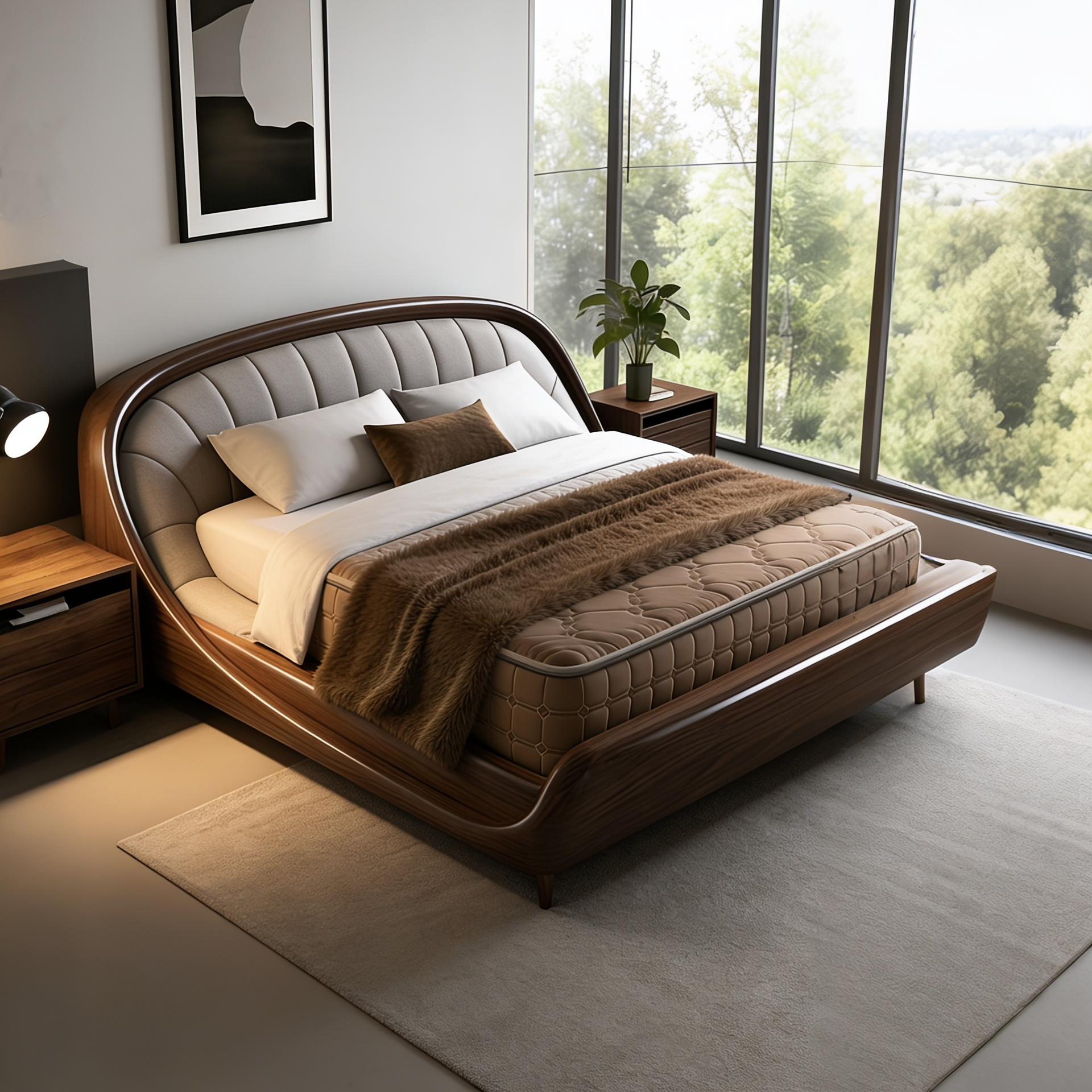 Solid Black Walnut Wood Double Bed | Master Bedroom Wedding Bed A101