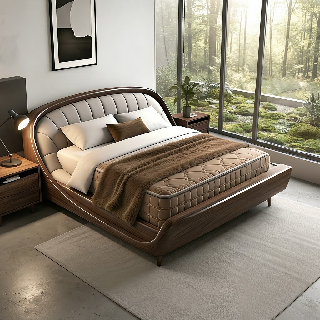 Solid Black Walnut Wood Double Bed | Master Bedroom Wedding Bed A101