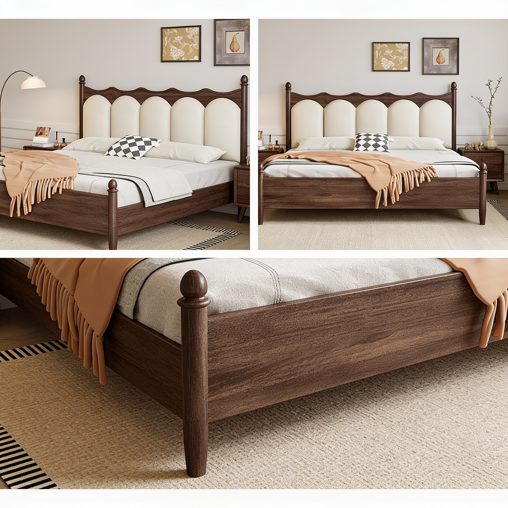 French-Style Soft Backrest Solid Wood Bed Antique Double Bed A104