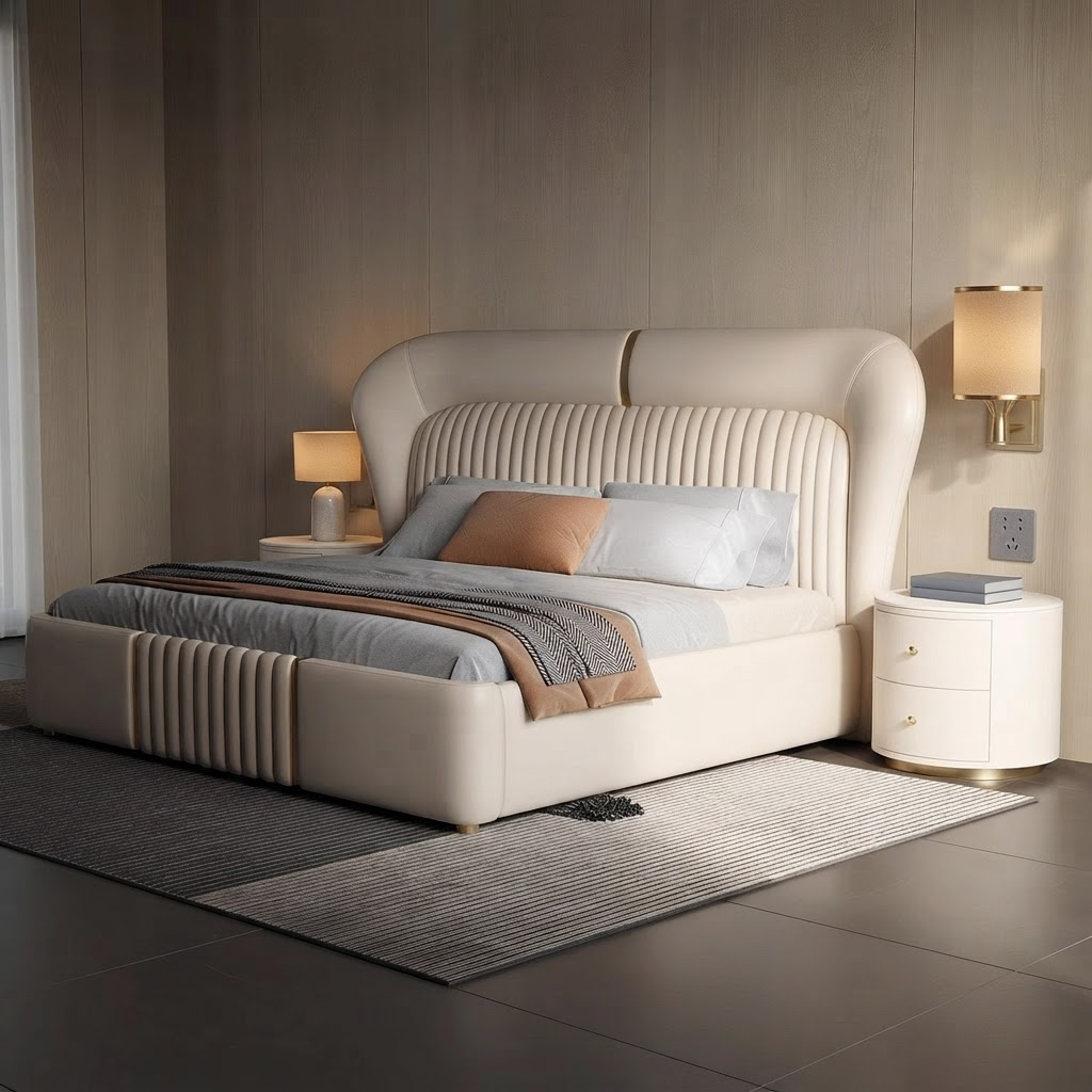 New Italian-Style Double Bed Modern Light Luxury A106