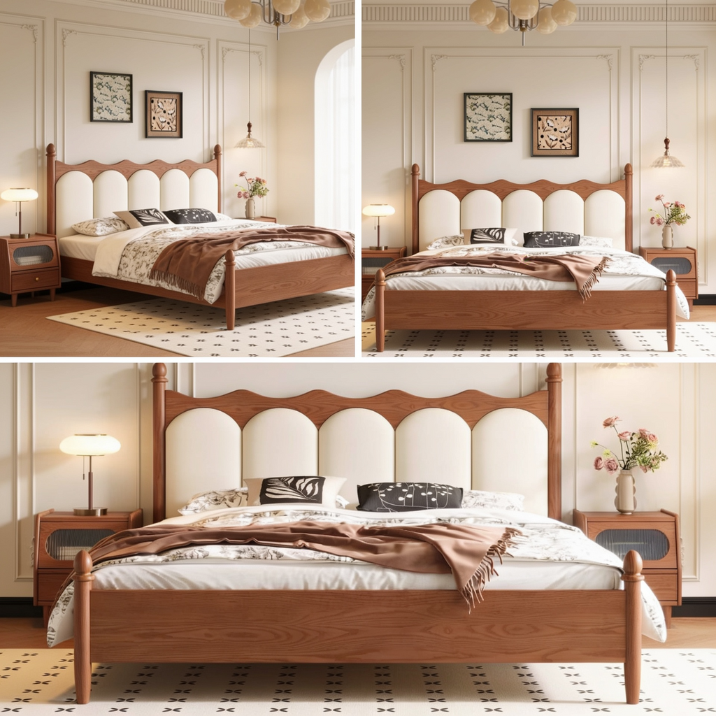 French-Style Soft Backrest Solid Wood Bed Antique Double Bed A104