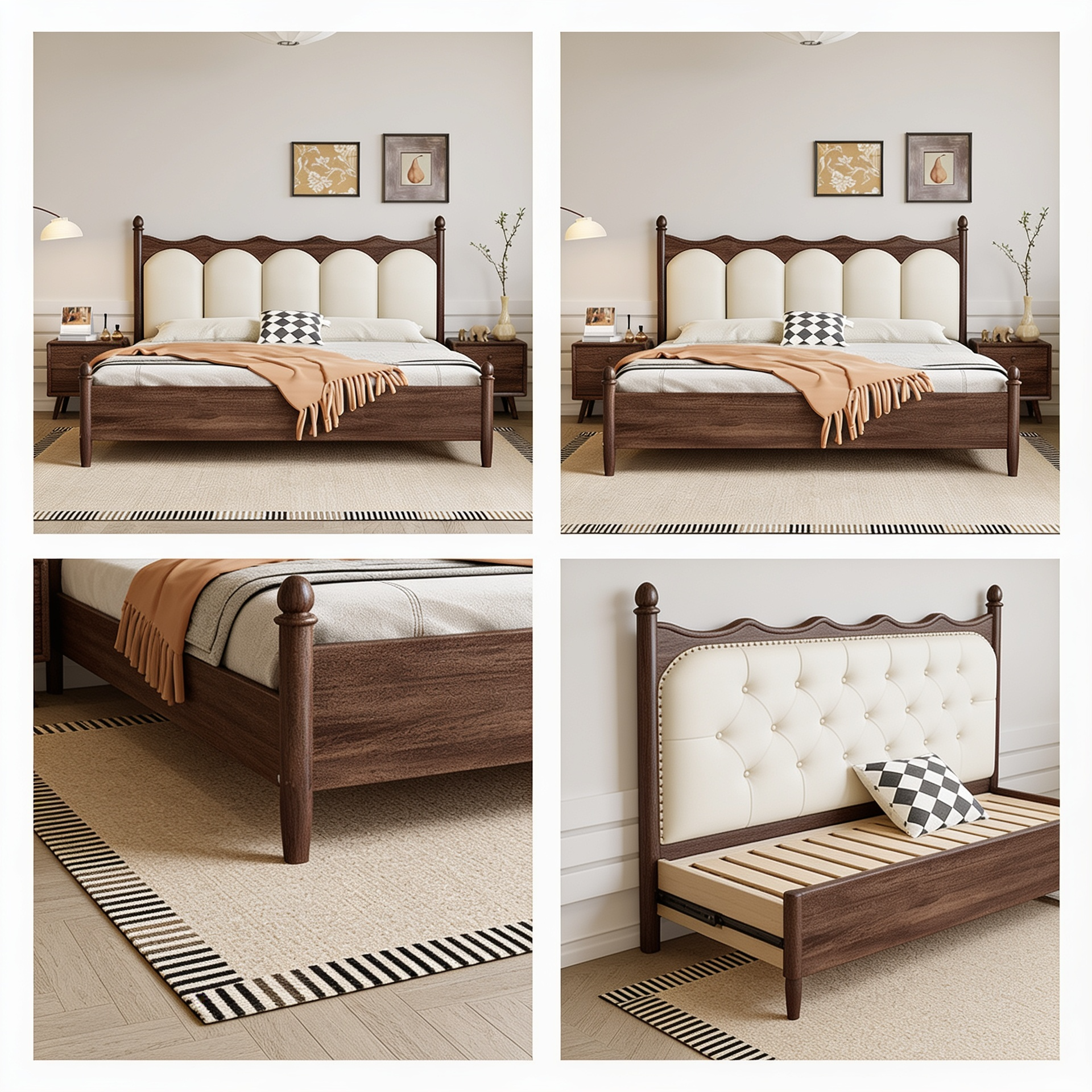 French-Style Soft Backrest Solid Wood Bed Antique Double Bed A104