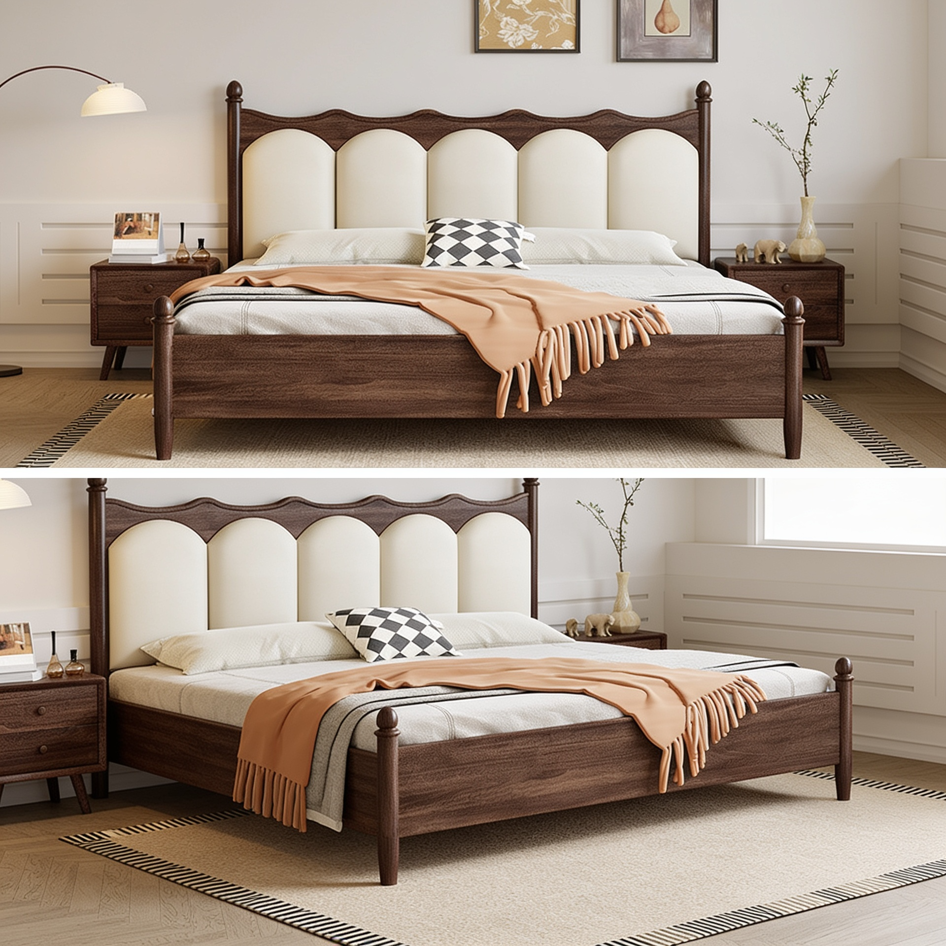 French-Style Soft Backrest Solid Wood Bed Antique Double Bed A104